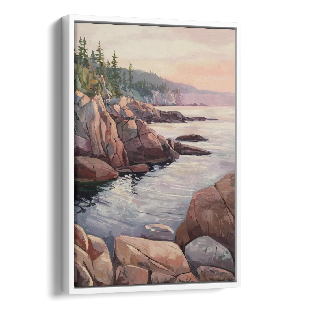 Bar Harbor Rocky Shoreline Side - White Canvas Wall Art