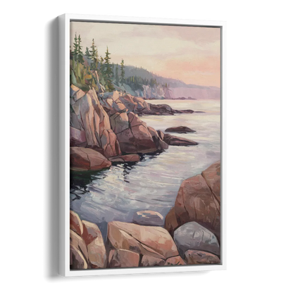 Bar Harbor Rocky Shoreline Side - White Canvas Wall Art