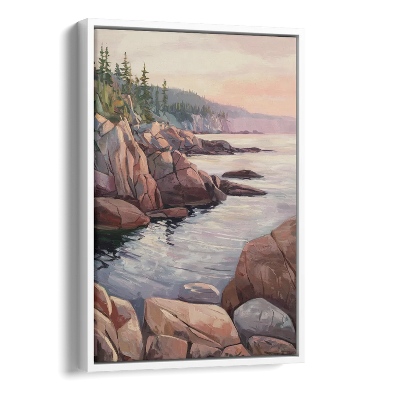 Bar Harbor Rocky Shoreline Side - White Canvas Wall Art