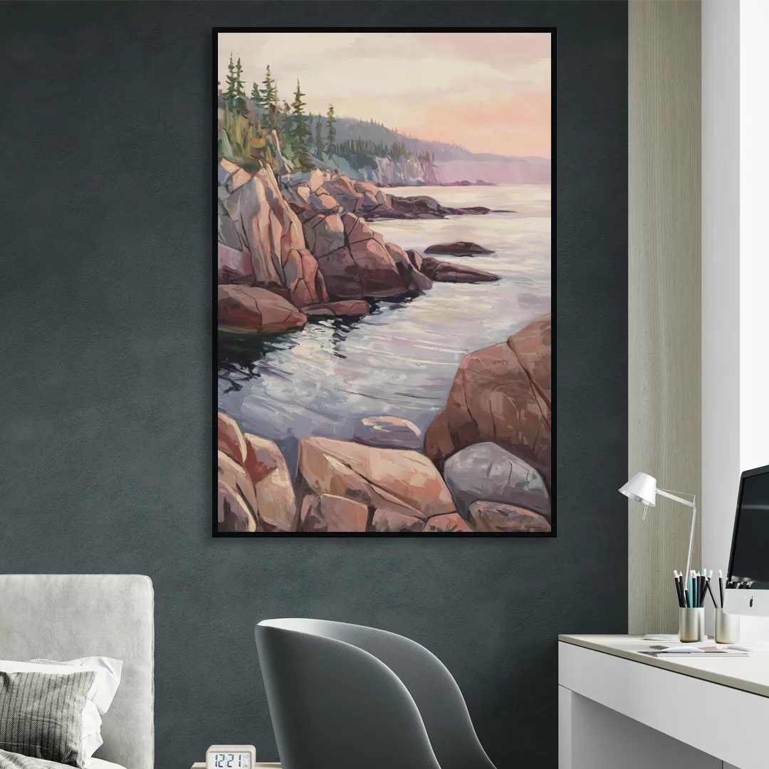 Bar Harbor Rocky Shoreline Sitting Room - Black Canvas Wall Art