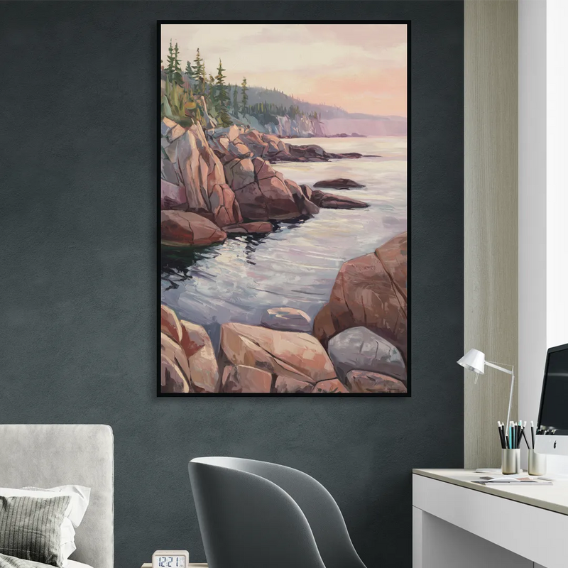 Bar Harbor Rocky Shoreline Sitting Room - Black Canvas Wall Art