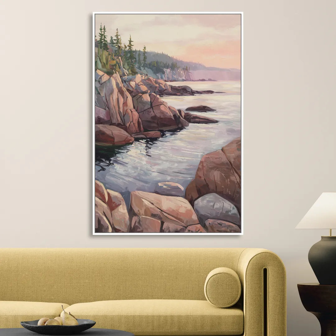 Bar Harbor Rocky Shoreline Living Room - White Canvas Wall Art