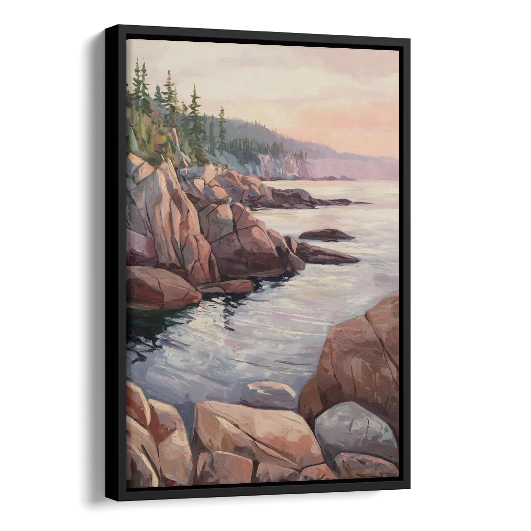 Bar Harbor Rocky Shoreline Side - Black Canvas Wall Art