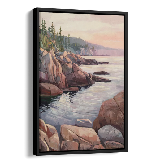 Bar Harbor Rocky Shoreline Side - Black Canvas Wall Art