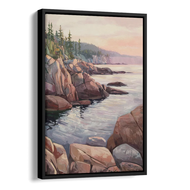 Bar Harbor Rocky Shoreline Side - Black Canvas Wall Art