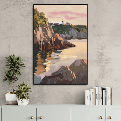 Bar Harbor Scenic Coastline Sitting Room - Black Canvas Wall Art