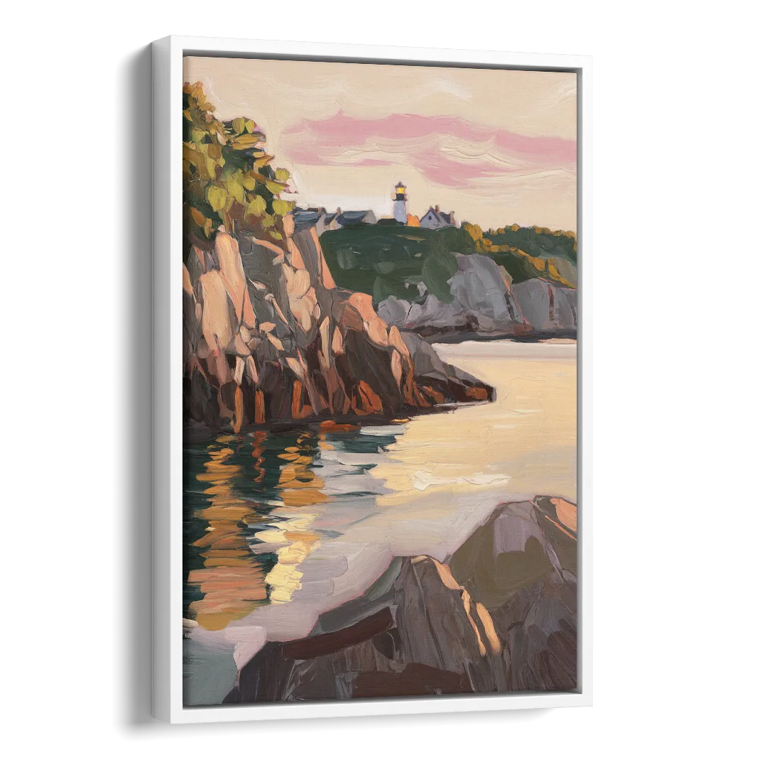 Bar Harbor Scenic Coastline Side - White Canvas Wall Art