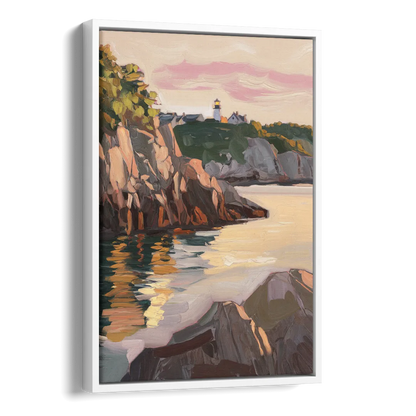 Bar Harbor Scenic Coastline Side - White Canvas Wall Art