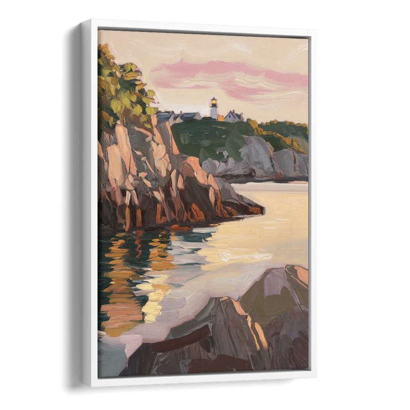 Bar Harbor Scenic Coastline Side - White Canvas Wall Art