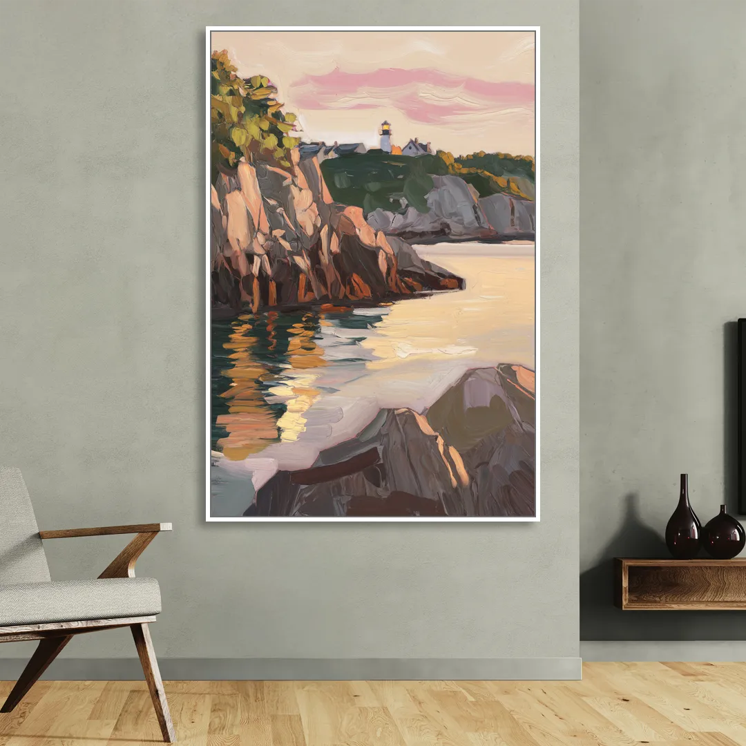 Bar Harbor Scenic Coastline Living Room - White Canvas Wall Art