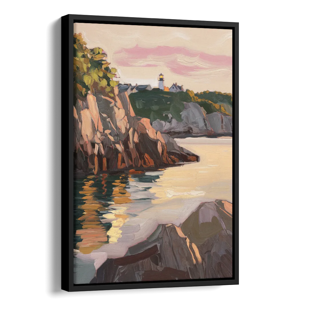 Bar Harbor Scenic Coastline Side - Black Canvas Wall Art