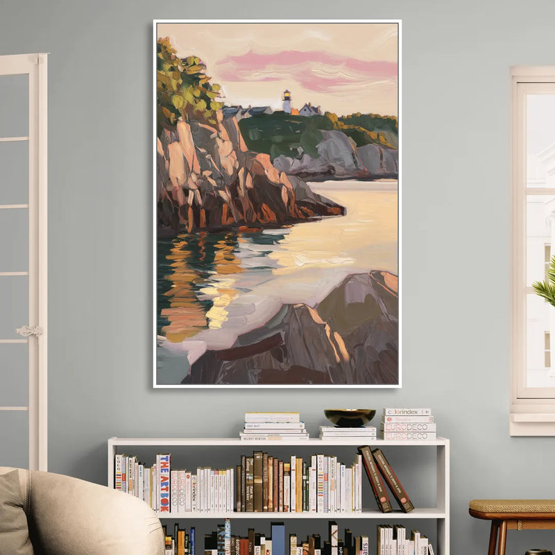 Bar Harbor Scenic Coastline Sitting Room - White Canvas Wall Art