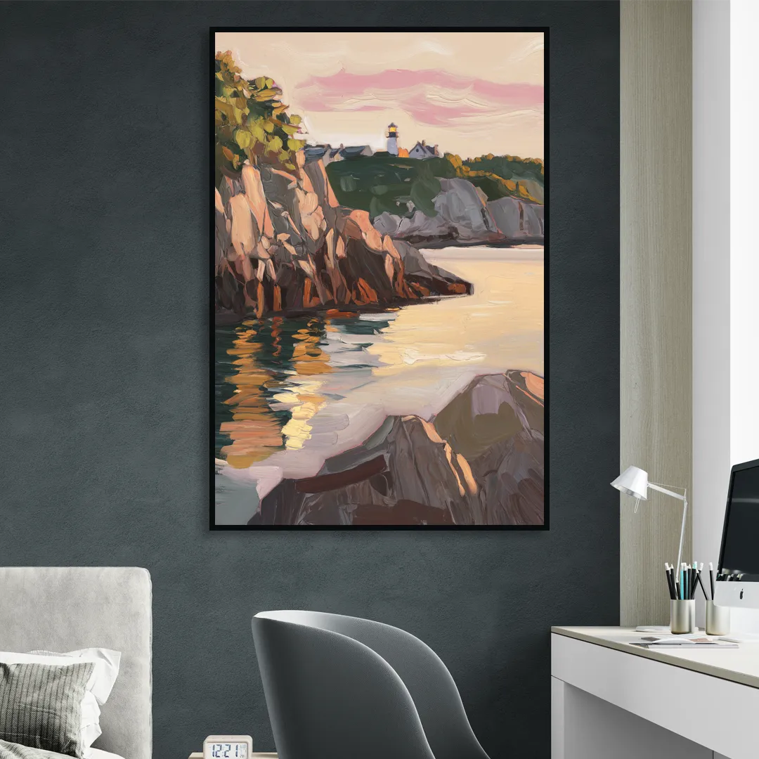 Bar Harbor Scenic Coastline Living Room - Black Canvas Wall Art
