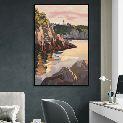 Bar Harbor Scenic Coastline Living Room - Black Canvas Wall Art
