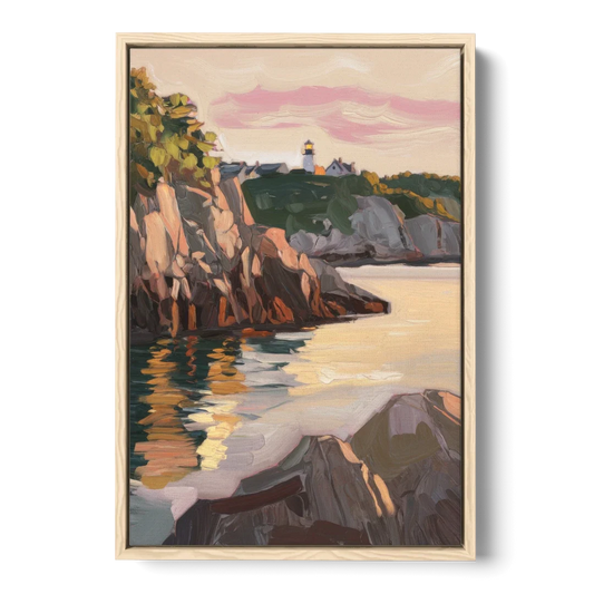 Bar Harbor Scenic Coastline - Oak Framed Canvas Wall Art - Front