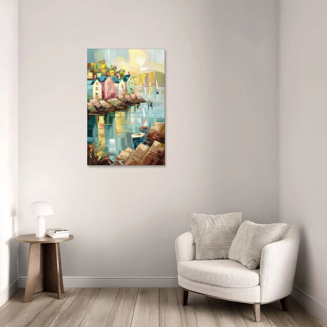Bar Harbor Seaside Village - Canvas Wall Art - Sofa - 24x36