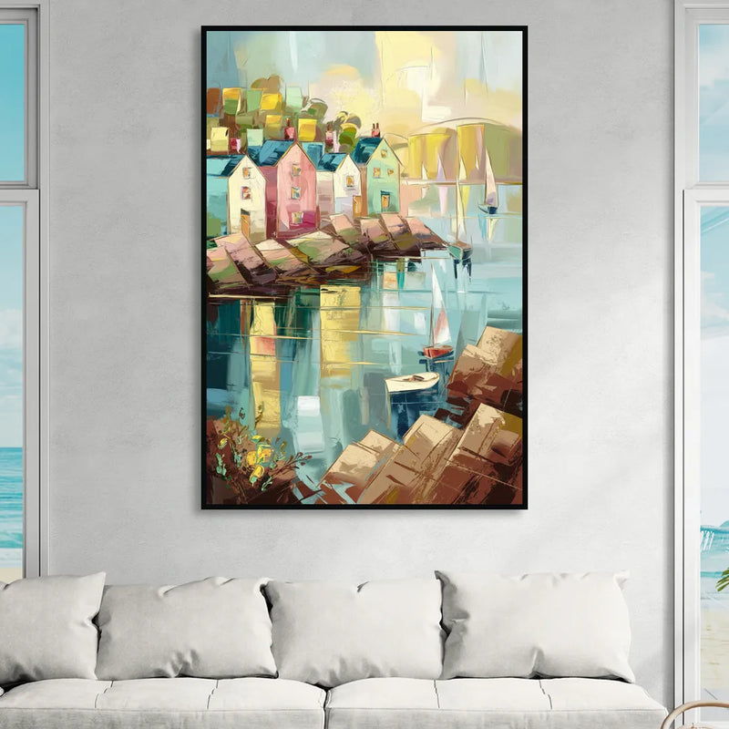 Bar Harbor Seaside Village Sitting Room - Black Canvas Wall Art