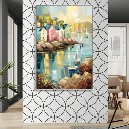 Bar Harbor Seaside Village Sitting Room - White Canvas Wall Art