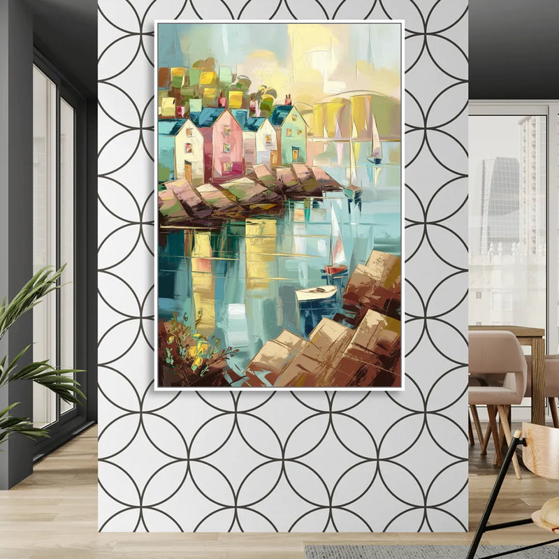 Bar Harbor Seaside Village Sitting Room - White Canvas Wall Art