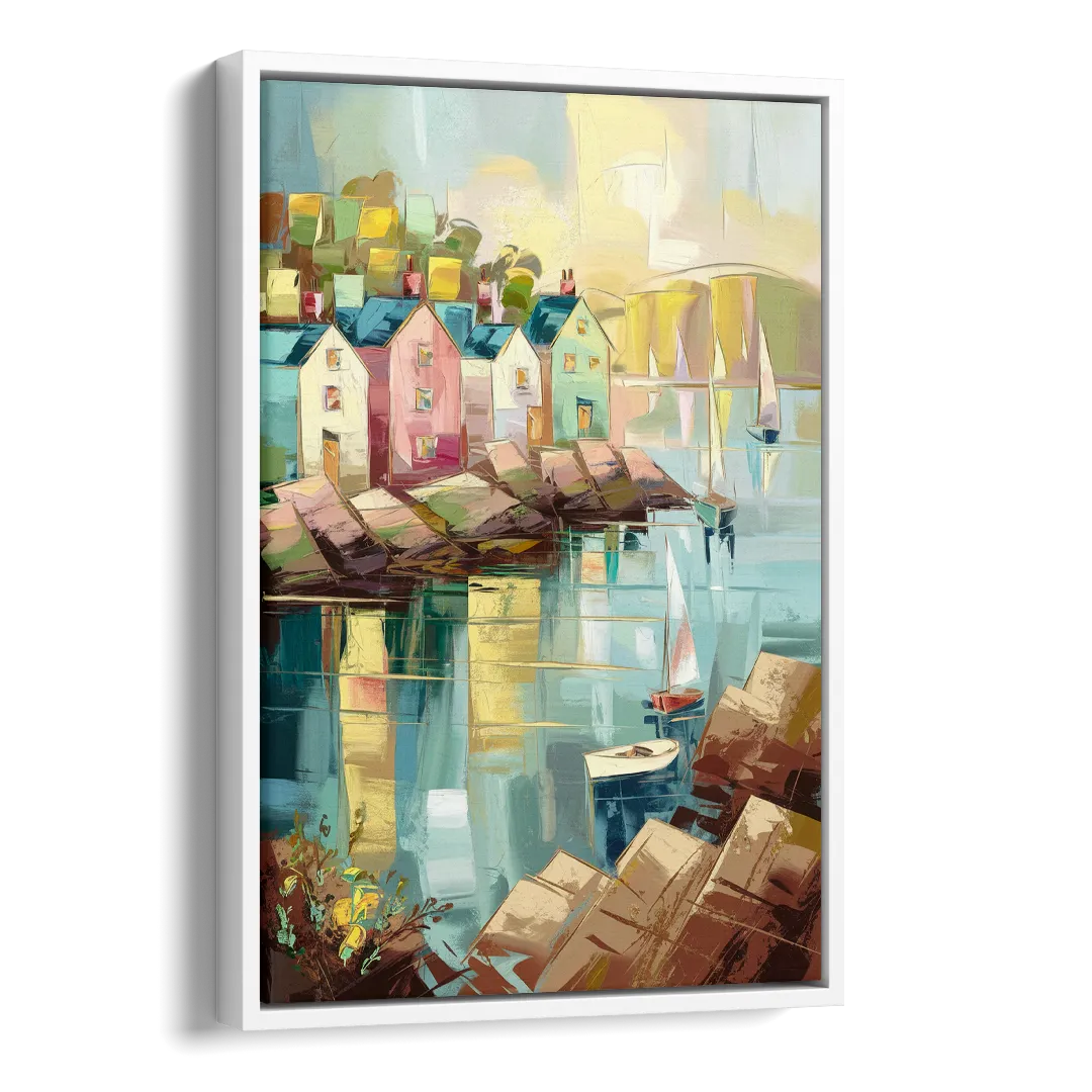 Bar Harbor Seaside Village Side - White Canvas Wall Art