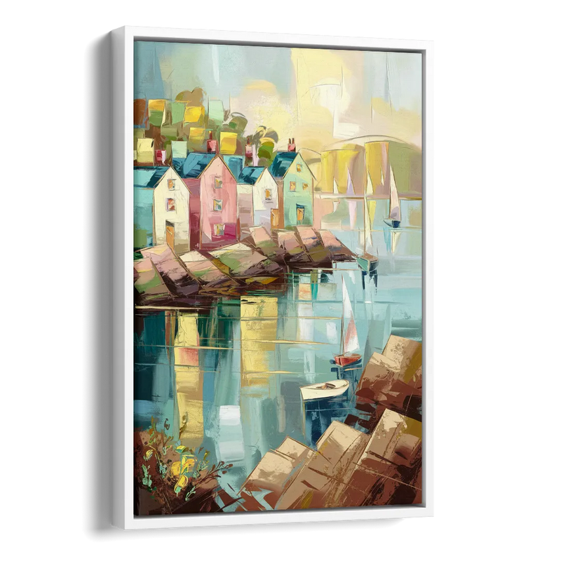 Bar Harbor Seaside Village Side - White Canvas Wall Art