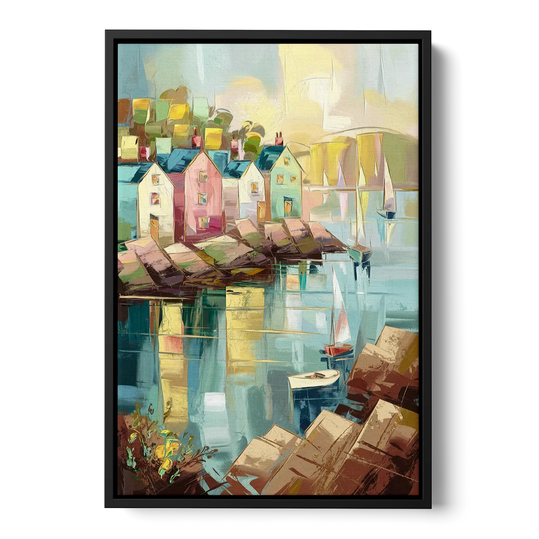 Bar Harbor Seaside Village Front - Black Canvas Wall Art