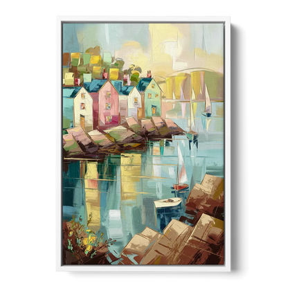 Bar Harbor Seaside Village Front - White Canvas Wall Art