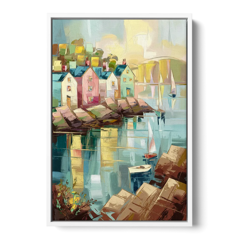 Bar Harbor Seaside Village Front - White Canvas Wall Art