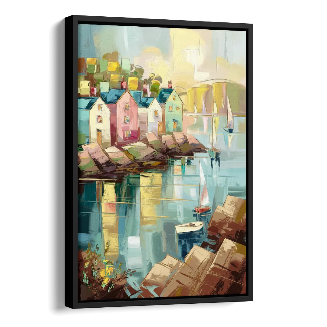 Bar Harbor Seaside Village Side - Black Canvas Wall Art