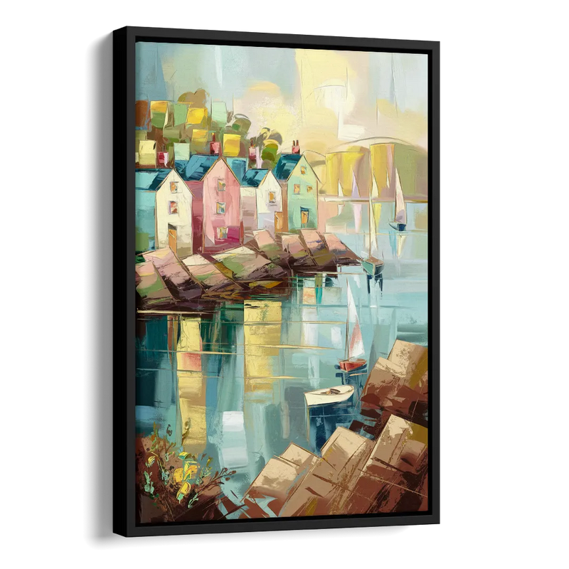 Bar Harbor Seaside Village Side - Black Canvas Wall Art