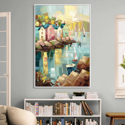 Bar Harbor Seaside Village Living Room - White Canvas Wall Art