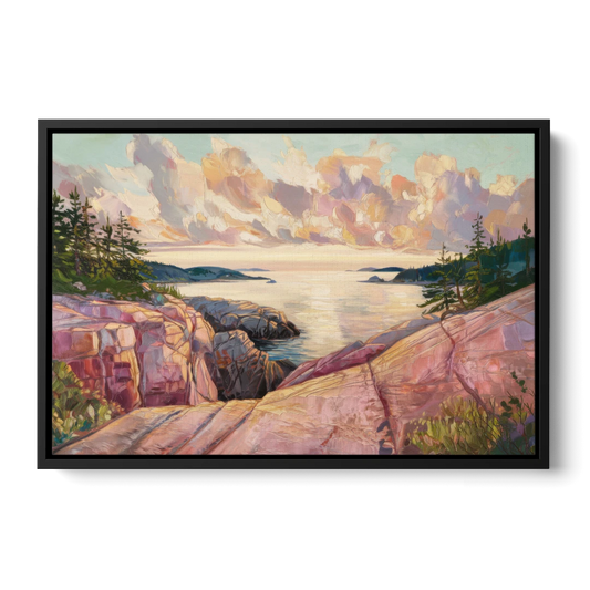 Bar Harbor Sunrise Over Acadia - Black Framed Canvas Wall Art - Front