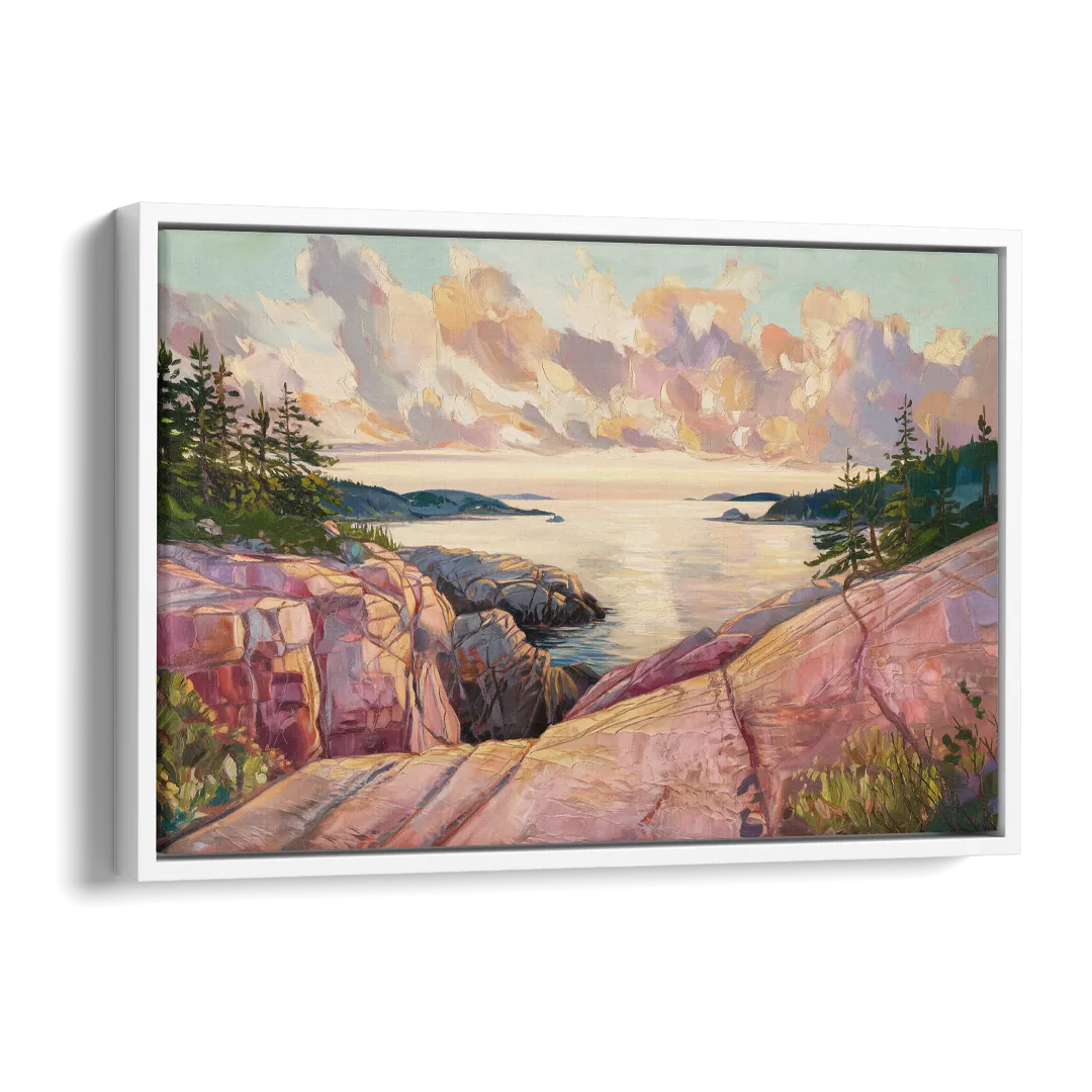 Bar Harbor Sunrise Over Acadia Side - White Canvas Wall Art