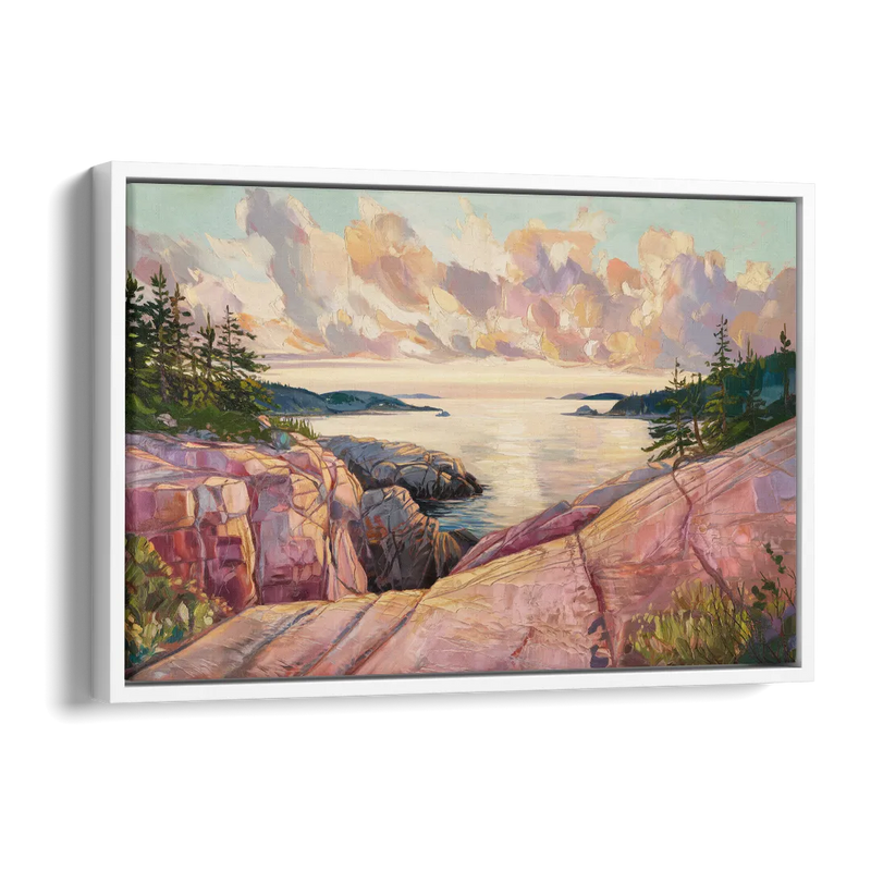 Bar Harbor Sunrise Over Acadia Side - White Canvas Wall Art