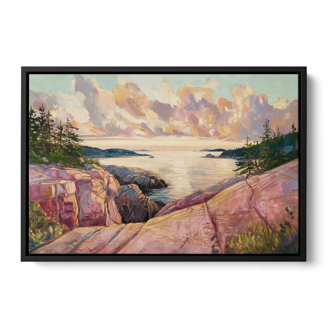 Bar Harbor Sunrise Over Acadia Front - Black Canvas Wall Art