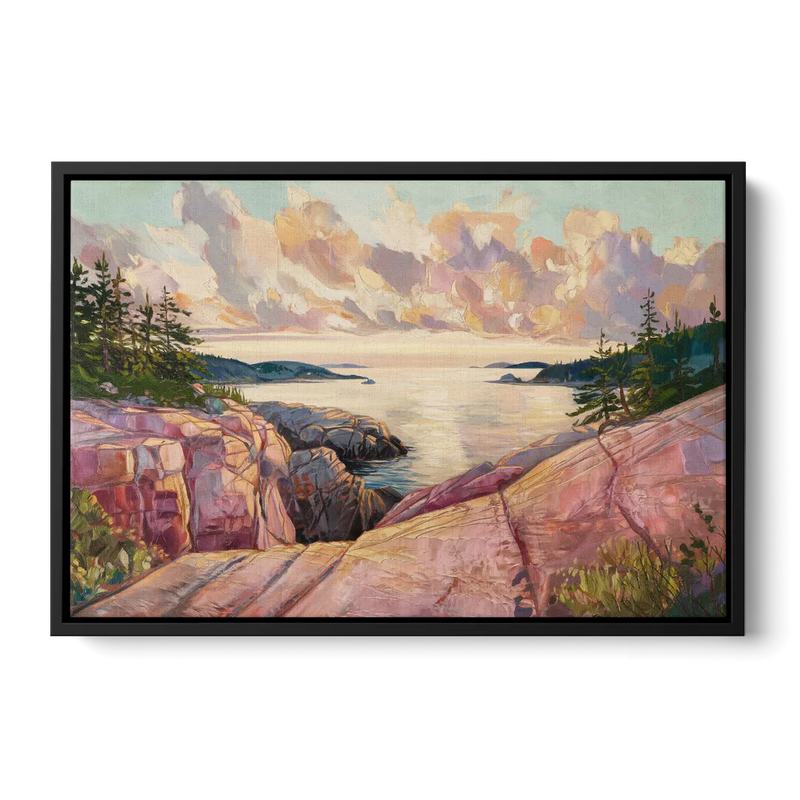 Bar Harbor Sunrise Over Acadia Front - Black Canvas Wall Art