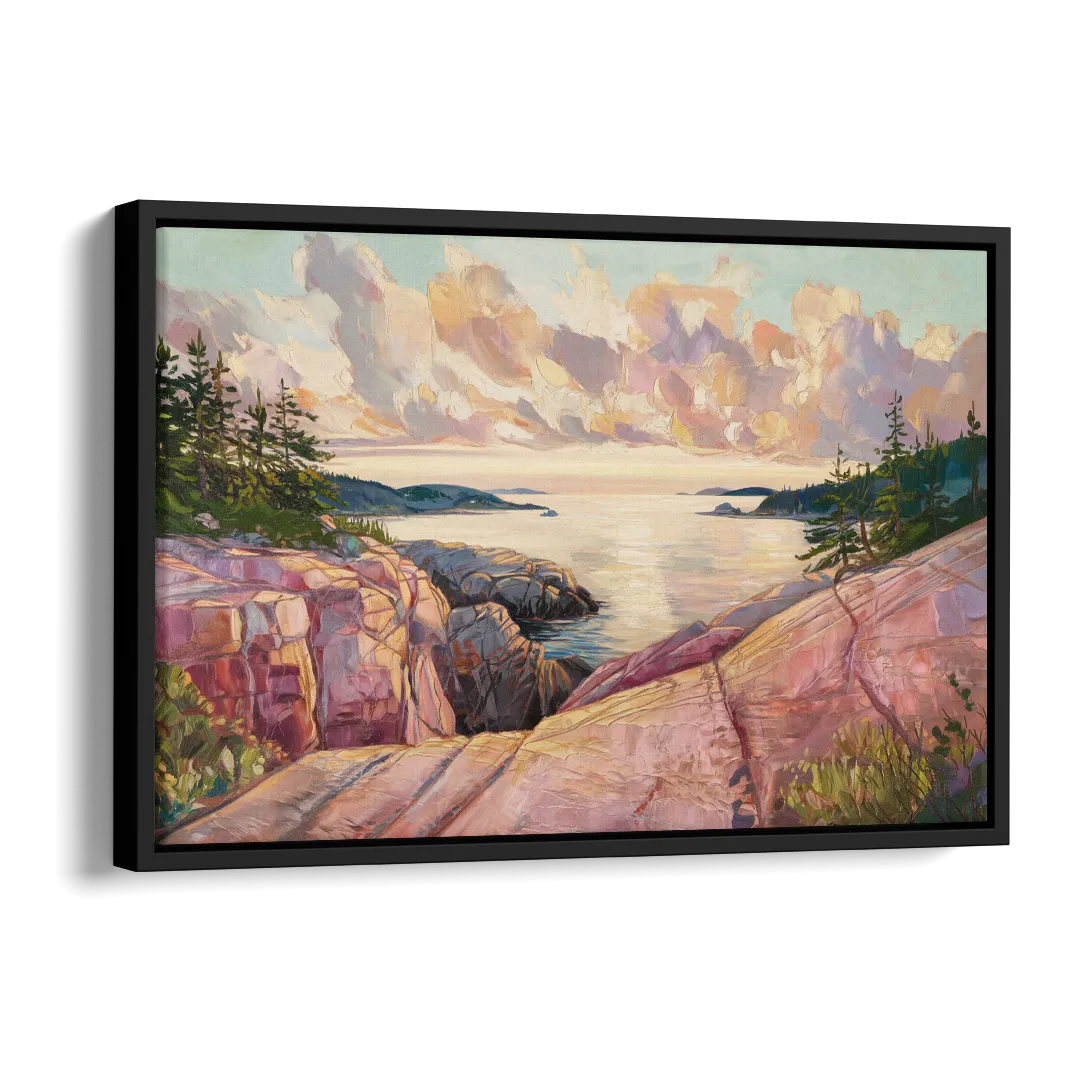 Bar Harbor Sunrise Over Acadia Side - Black Canvas Wall Art