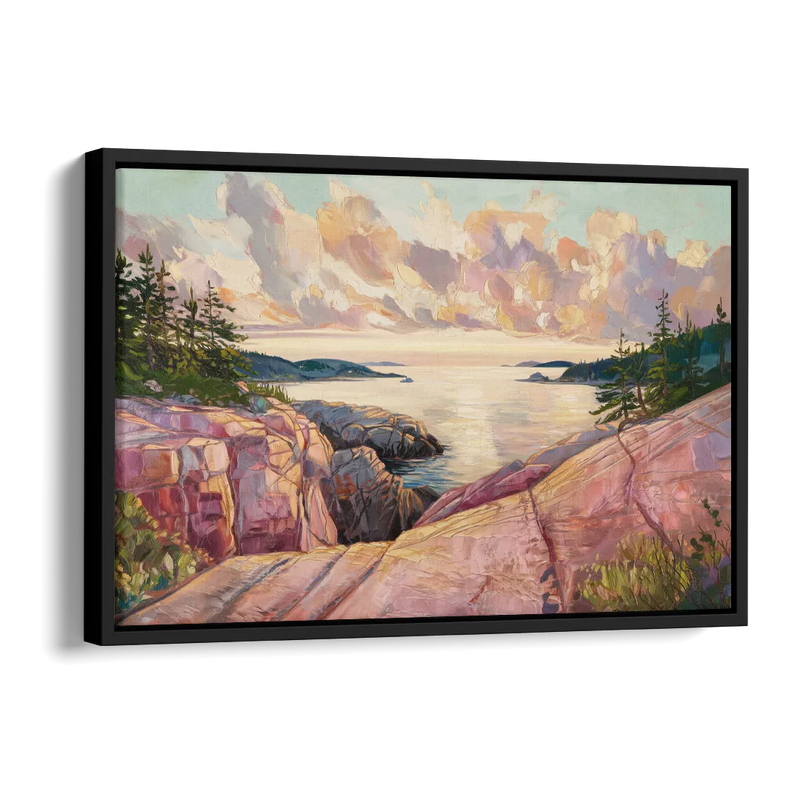 Bar Harbor Sunrise Over Acadia Side - Black Canvas Wall Art