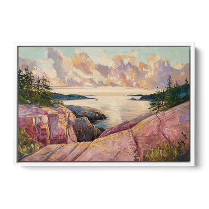Bar Harbor Sunrise Over Acadia Front - White Canvas Wall Art