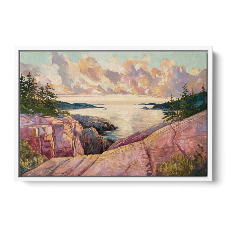 Bar Harbor Sunrise Over Acadia Front - White Canvas Wall Art