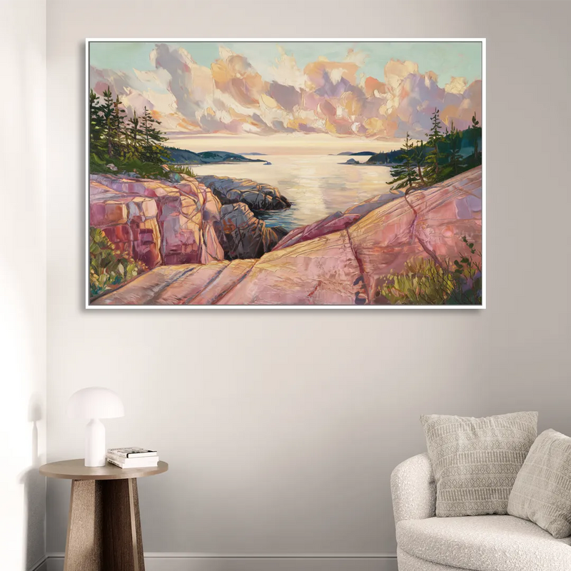 Bar Harbor Sunrise Over Acadia Living Room - White Canvas Wall Art