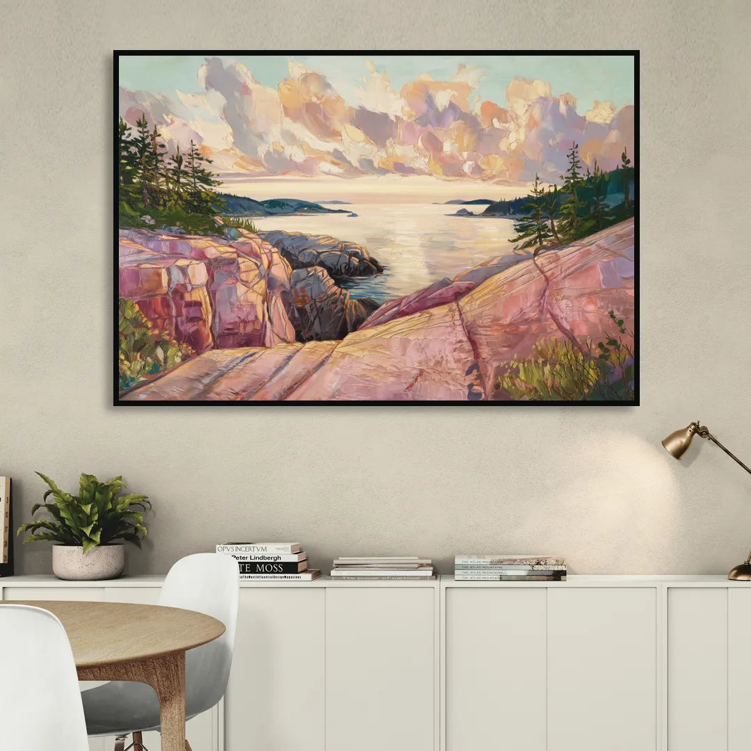 Bar Harbor Sunrise Over Acadia Living Room - Black Canvas Wall Art