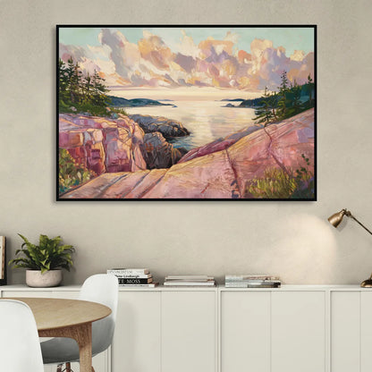 Bar Harbor Sunrise Over Acadia Living Room - Black Canvas Wall Art