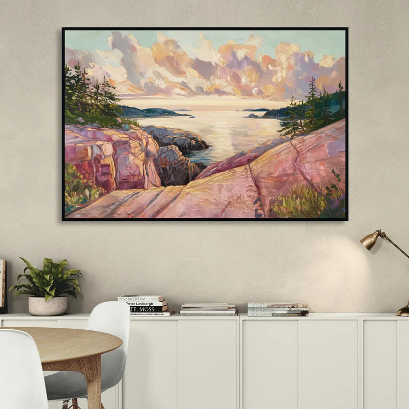 Bar Harbor Sunrise Over Acadia Living Room - Black Canvas Wall Art