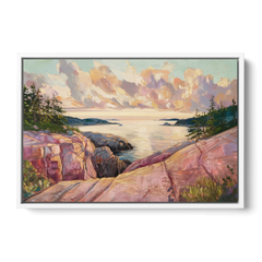 Bar Harbor Sunrise Over Acadia - White Framed Canvas Wall Art - Front