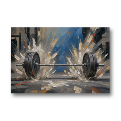 Barbell Painting with Chalk Dust Burst - Canvas Wall Art - Front