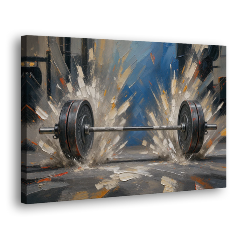 Barbell Painting with Chalk Dust Burst - Canvas Wall Art - Side