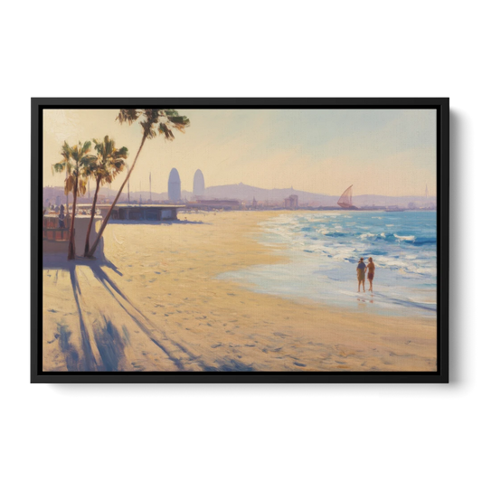 Barceloneta Beach Vibes - Black Framed Canvas Wall Art - Front