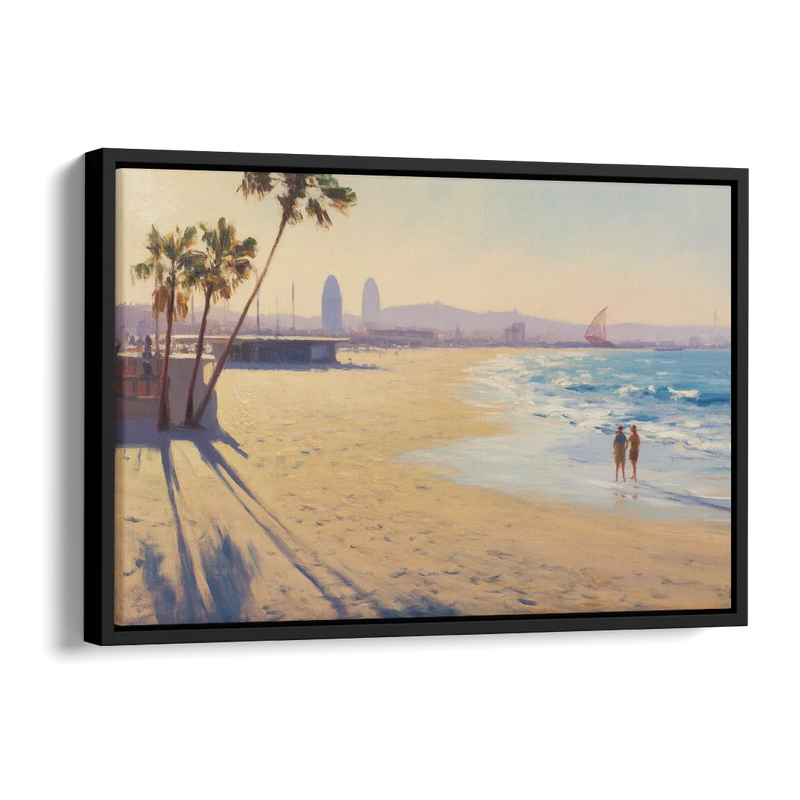 Barceloneta Beach Vibes Side - Black Canvas Wall Art