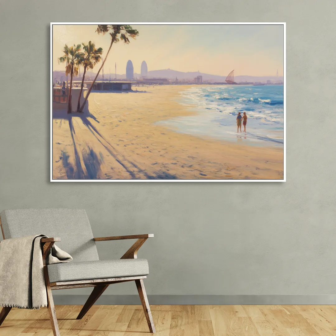 Barceloneta Beach Vibes Living Room - White Canvas Wall Art